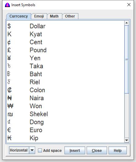 Insert Symbol Window